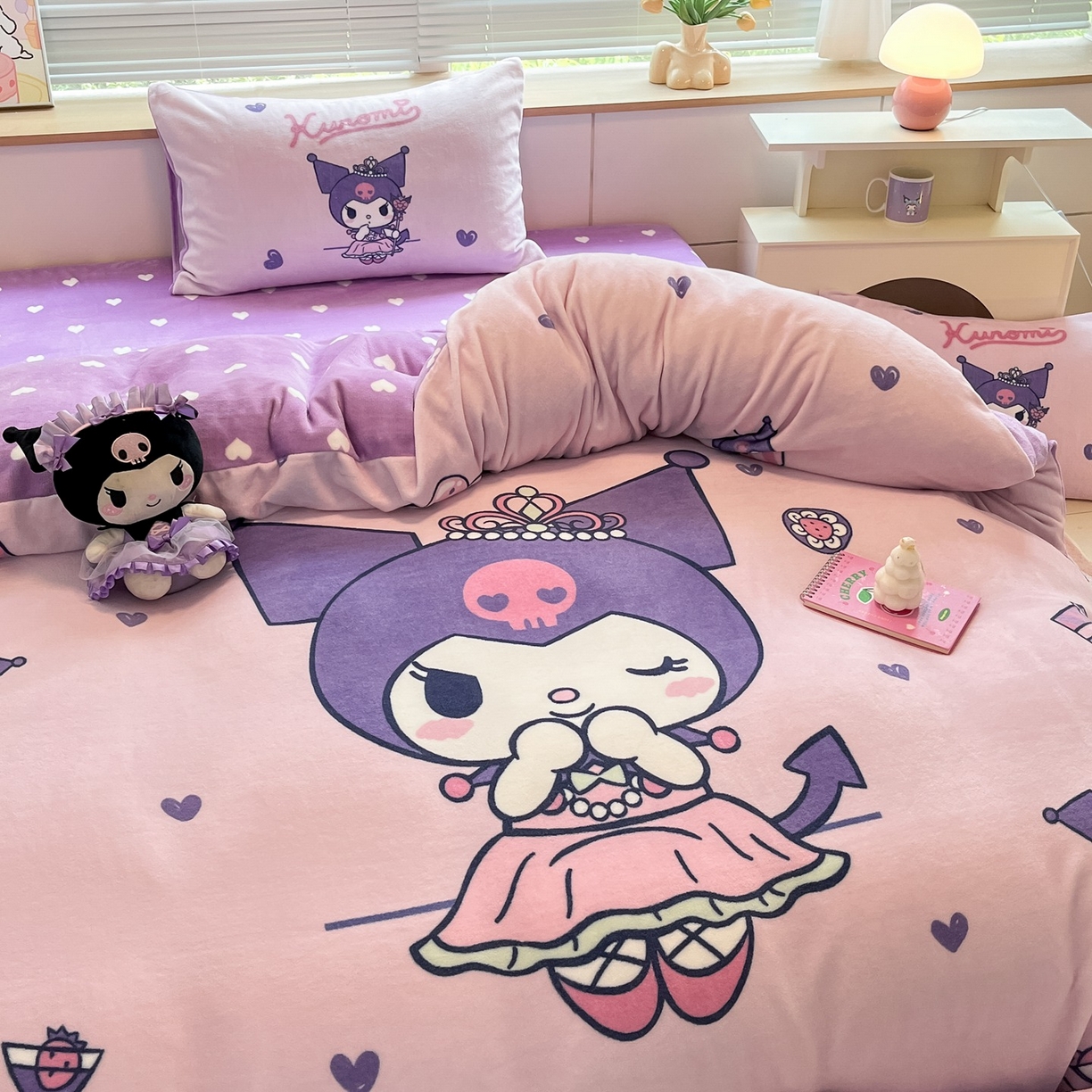 91家纺网 家纺一手货源 找家纺 博雅 2025新款三丽鸥正版授权高克重大版牛奶绒四件套 牛奶绒大版-礼盒库洛米