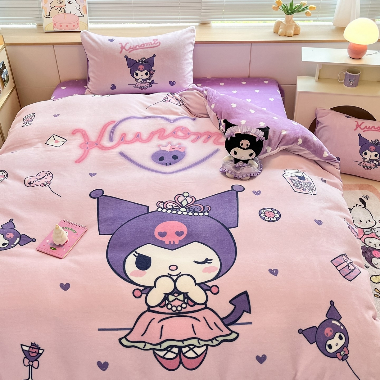 91家纺网 家纺一手货源 找家纺 博雅 2025新款三丽鸥正版授权高克重大版牛奶绒四件套 牛奶绒大版-礼盒库洛米