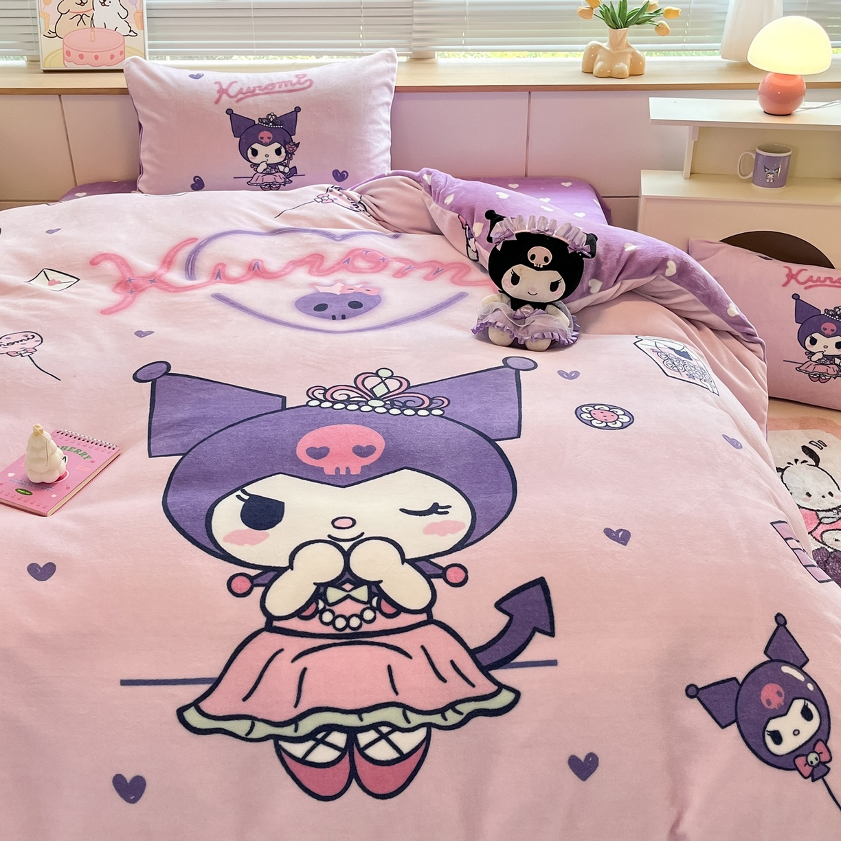 91家纺网 家纺一手货源 找家纺 博雅 2025新款三丽鸥正版授权高克重大版牛奶绒四件套 牛奶绒大版-礼盒库洛米