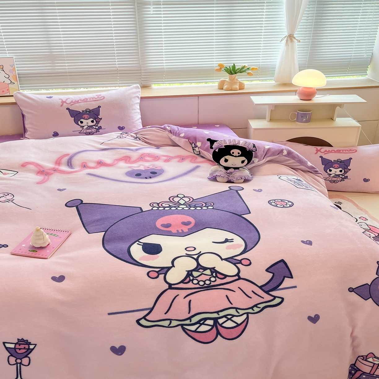 91家纺网 家纺一手货源 找家纺 博雅 2025新款三丽鸥正版授权高克重大版牛奶绒四件套 牛奶绒大版-礼盒库洛米