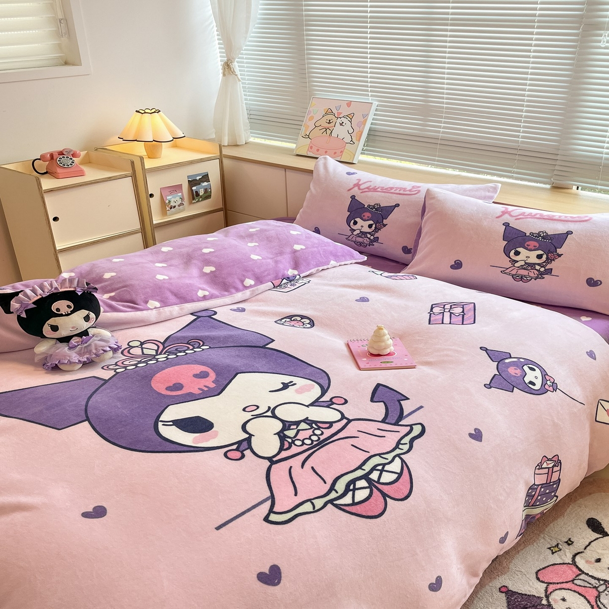 91家纺网 家纺一手货源 找家纺 博雅 2025新款三丽鸥正版授权高克重大版牛奶绒四件套 牛奶绒大版-礼盒库洛米