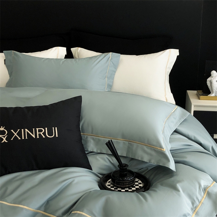 91家纺网 家纺一手货源 找家纺 馨蕊家居 2025秋冬新品100S高奢典藏绣花四件套-巴塞罗那 巴塞罗那-晞蓝