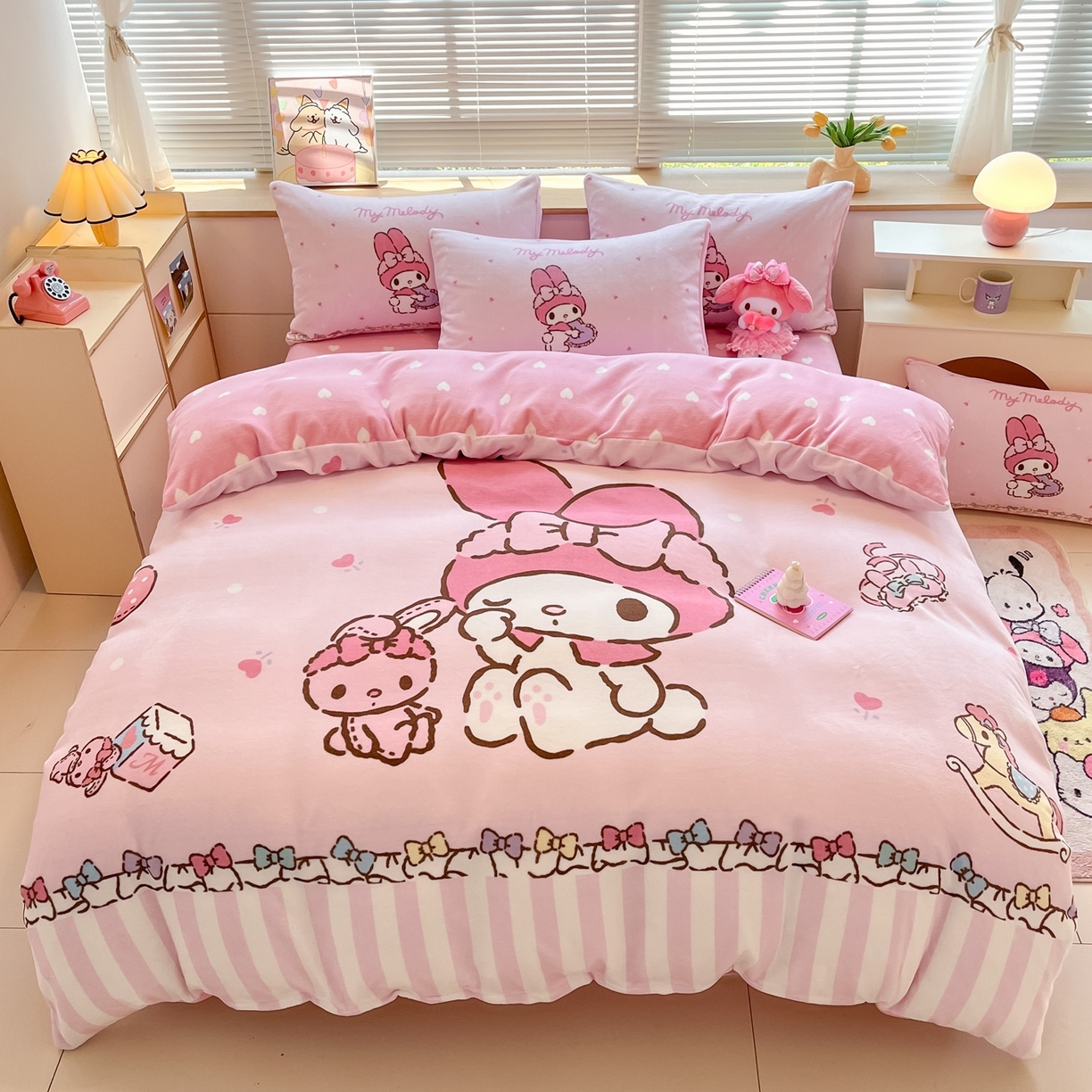 博雅 2025新款三丽鸥正版授权高克重大版牛奶绒四件套 牛奶绒大版-木马美乐蒂