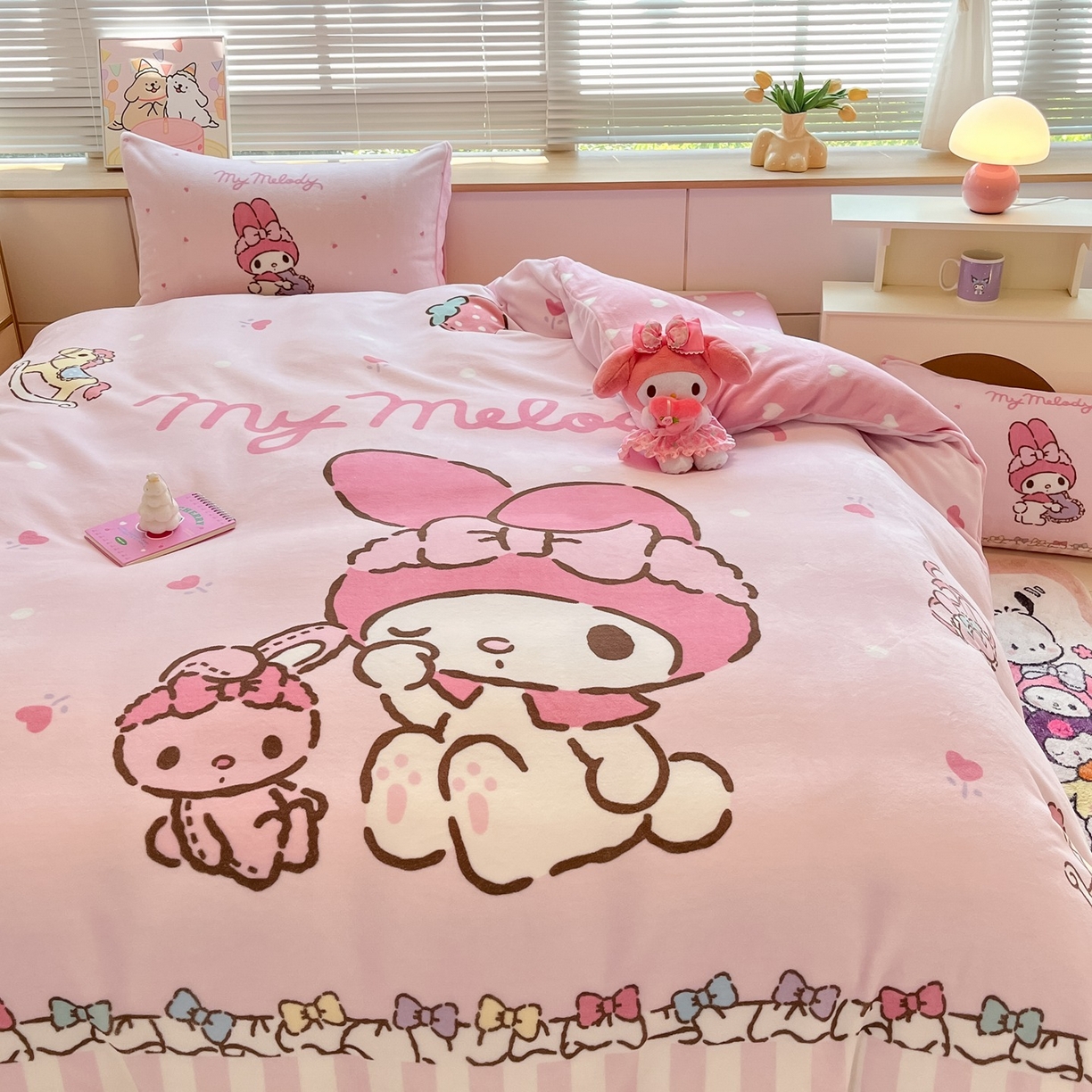 91家纺网 家纺一手货源 找家纺 博雅 2025新款三丽鸥正版授权高克重大版牛奶绒四件套 牛奶绒大版-木马美乐蒂