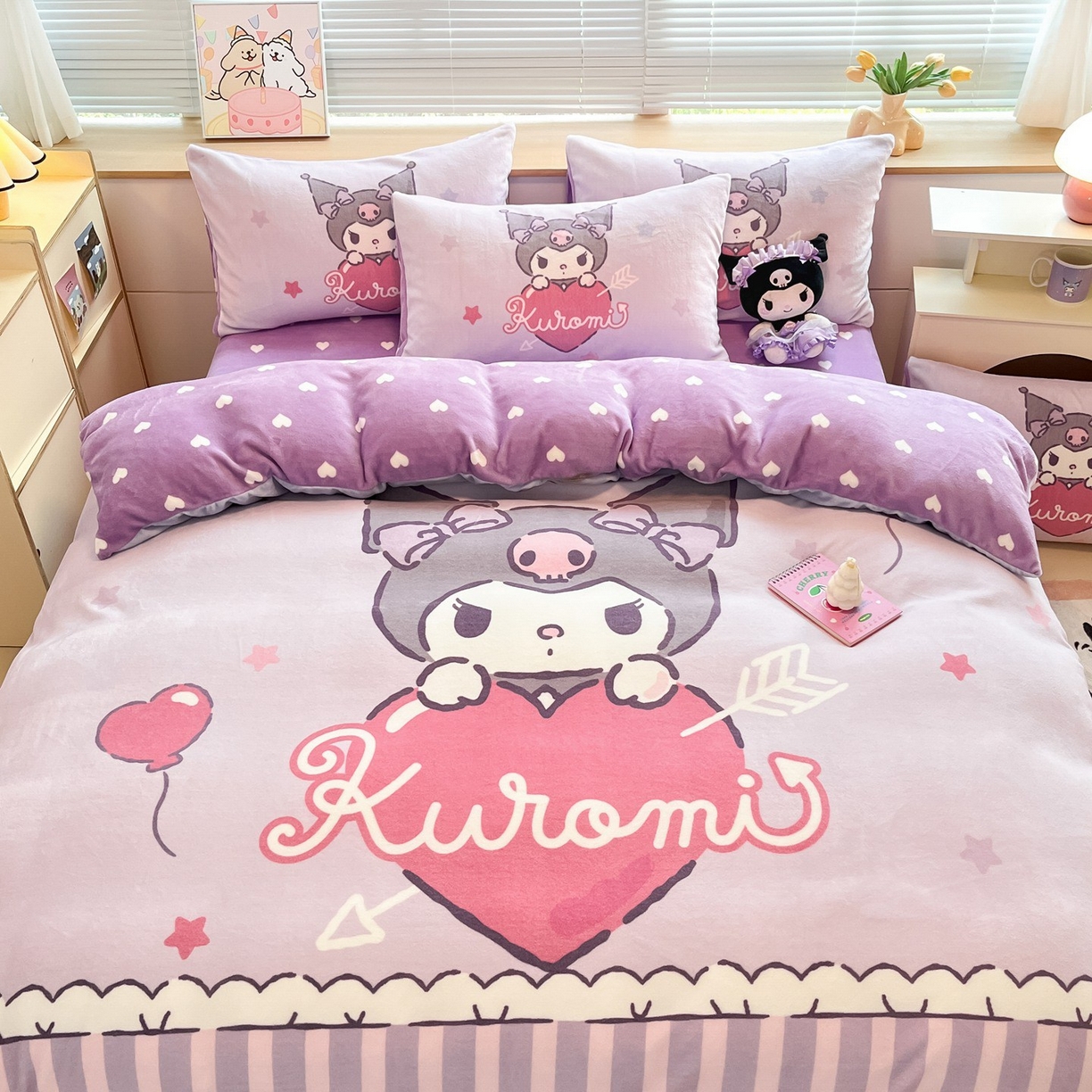 91家纺网 家纺一手货源 找家纺 博雅 2025新款三丽鸥正版授权高克重大版牛奶绒四件套 牛奶绒大版-甜心库洛米