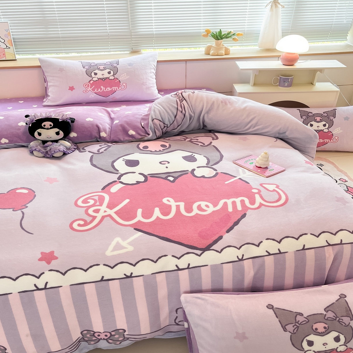 91家纺网 家纺一手货源 找家纺 博雅 2025新款三丽鸥正版授权高克重大版牛奶绒四件套 牛奶绒大版-甜心库洛米