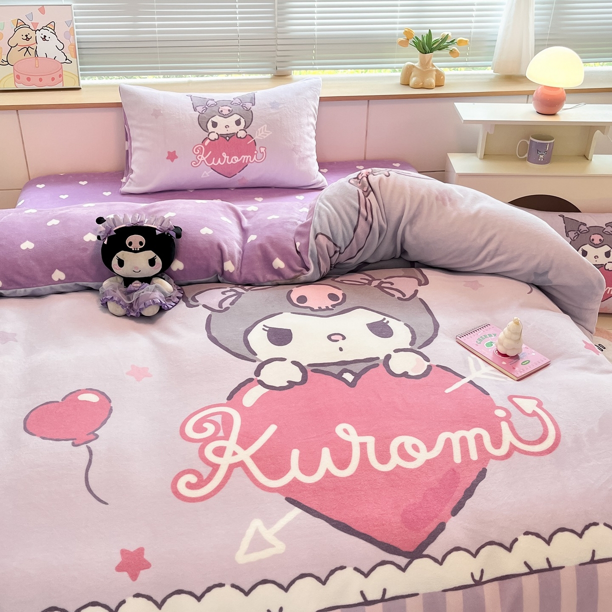 91家纺网 家纺一手货源 找家纺 博雅 2025新款三丽鸥正版授权高克重大版牛奶绒四件套 牛奶绒大版-甜心库洛米