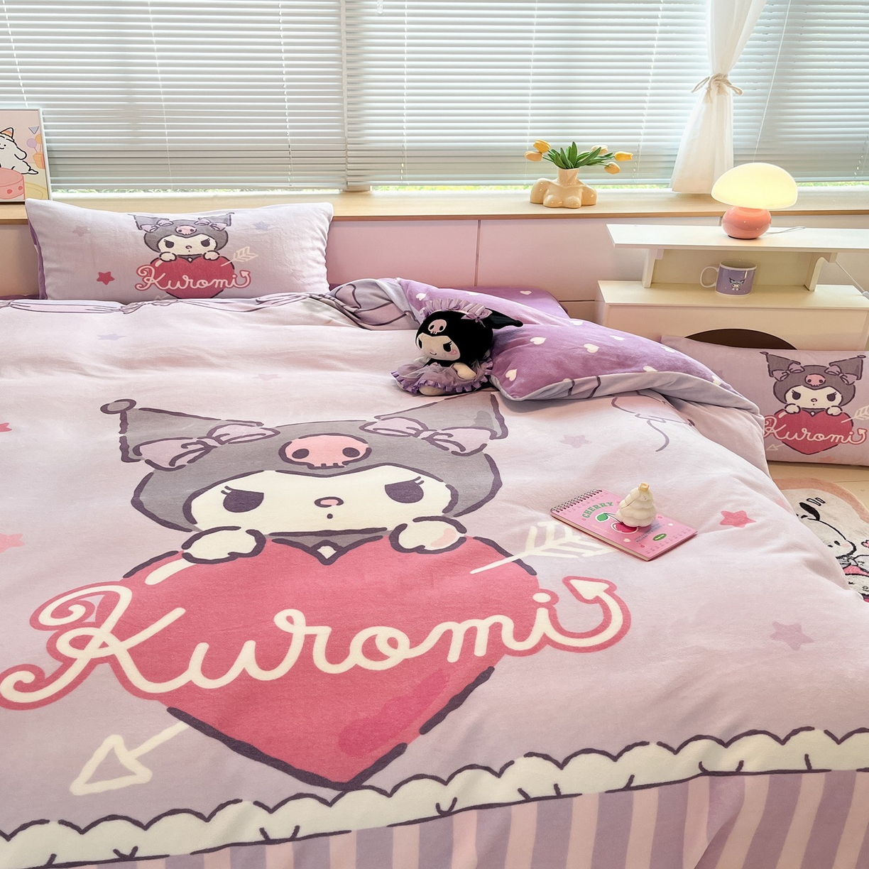 91家纺网 家纺一手货源 找家纺 博雅 2025新款三丽鸥正版授权高克重大版牛奶绒四件套 牛奶绒大版-甜心库洛米