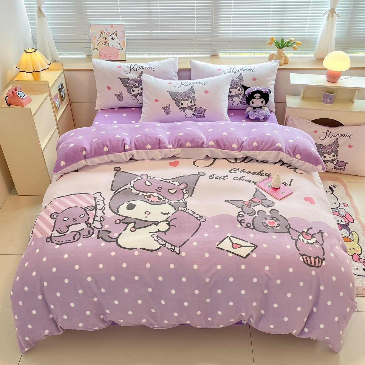 博雅 2025新款三丽鸥正版授权高克重大版牛奶绒四件套 牛奶绒大版-晚安库洛米