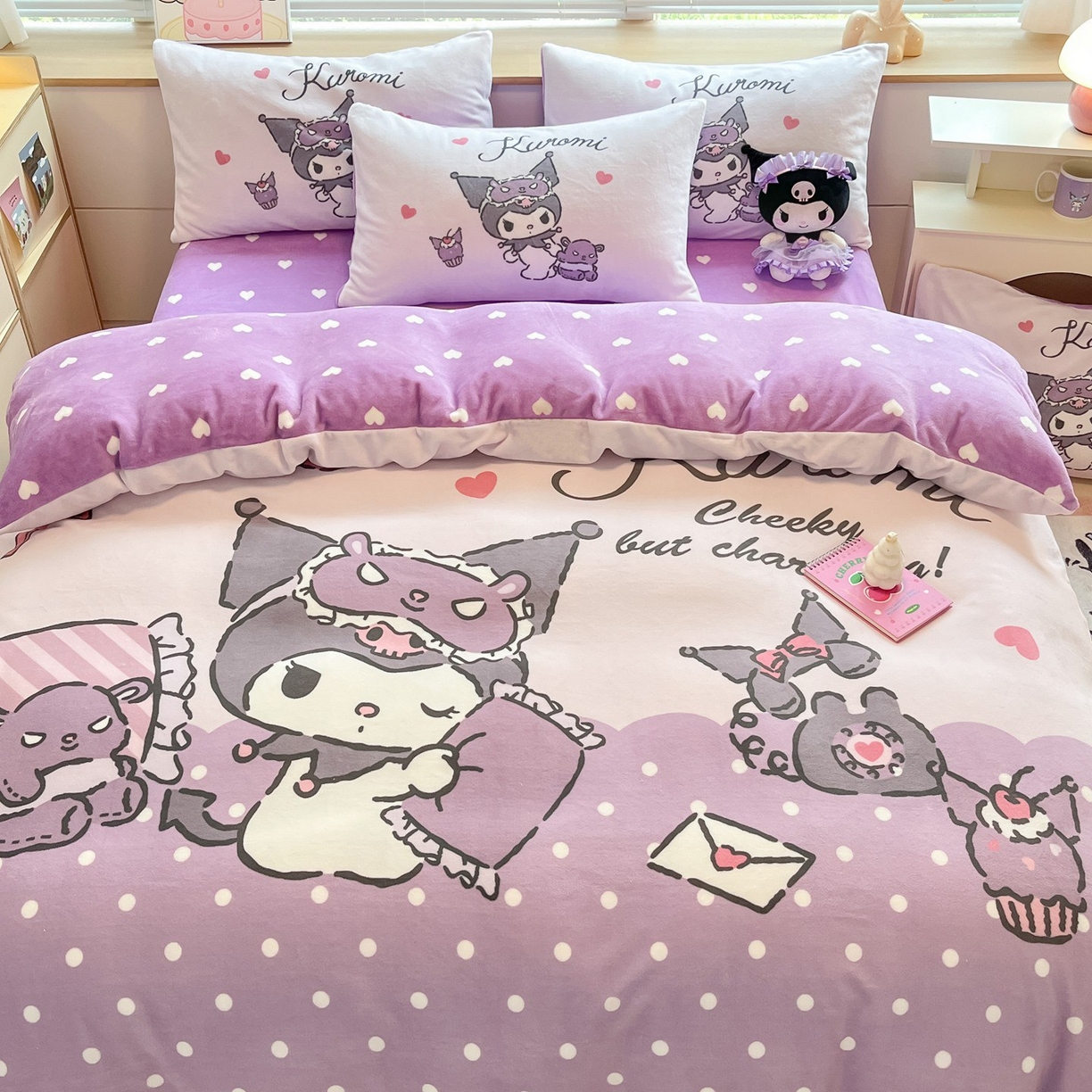 91家纺网 家纺一手货源 找家纺 博雅 2025新款三丽鸥正版授权高克重大版牛奶绒四件套 牛奶绒大版-晚安库洛米