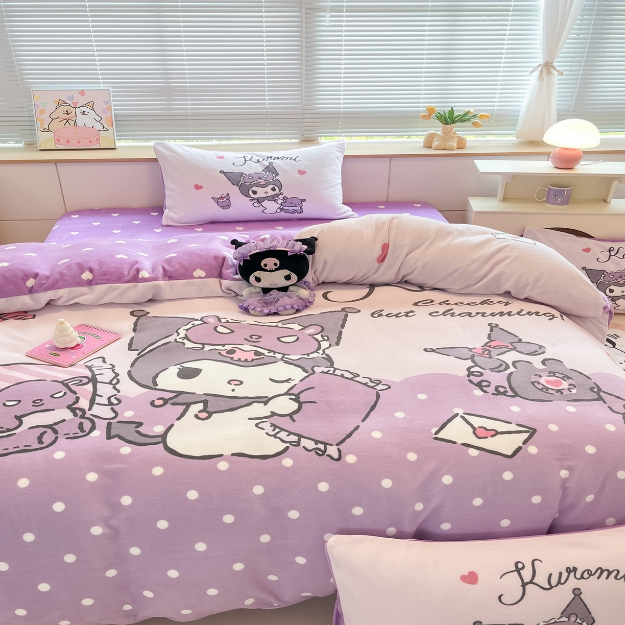 91家纺网 家纺一手货源 找家纺 博雅 2025新款三丽鸥正版授权高克重大版牛奶绒四件套 牛奶绒大版-晚安库洛米