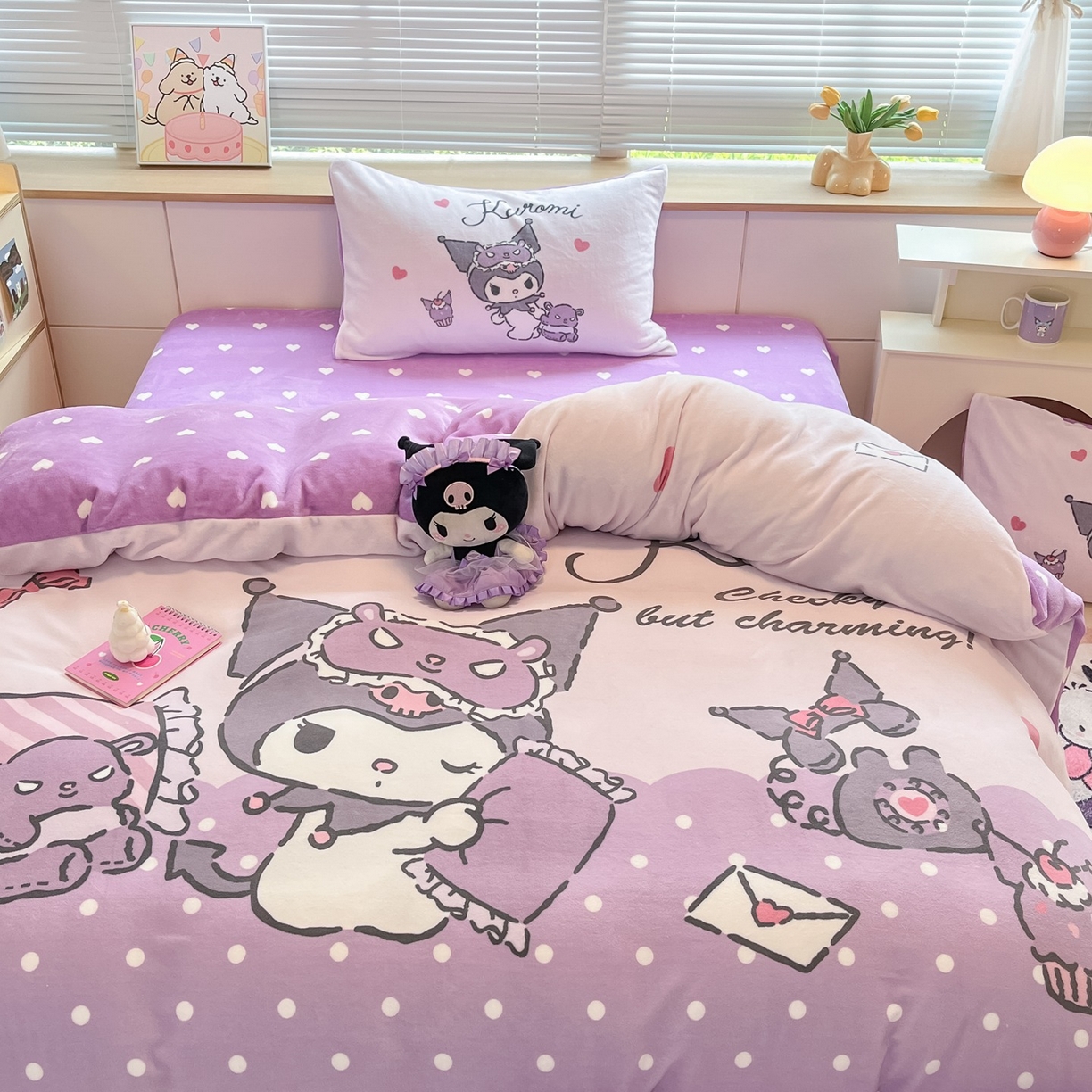 91家纺网 家纺一手货源 找家纺 博雅 2025新款三丽鸥正版授权高克重大版牛奶绒四件套 牛奶绒大版-晚安库洛米