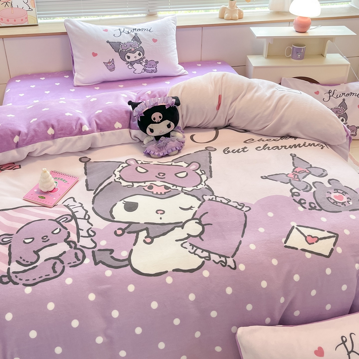 91家纺网 家纺一手货源 找家纺 博雅 2025新款三丽鸥正版授权高克重大版牛奶绒四件套 牛奶绒大版-晚安库洛米