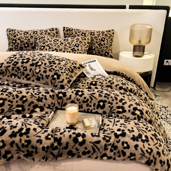 91家纺网 家纺一手货源 找家纺 倾慕家纺 2026新款高克重兔毛绒保暖四件套 花影咖