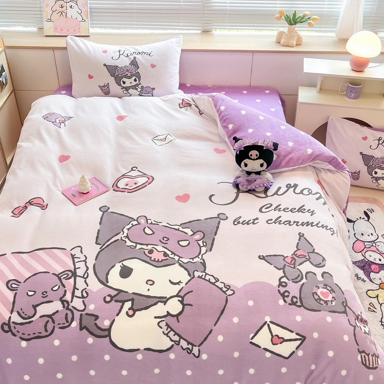 91家纺网 家纺一手货源 找家纺 博雅 2025新款三丽鸥正版授权高克重大版牛奶绒四件套 牛奶绒大版-晚安库洛米