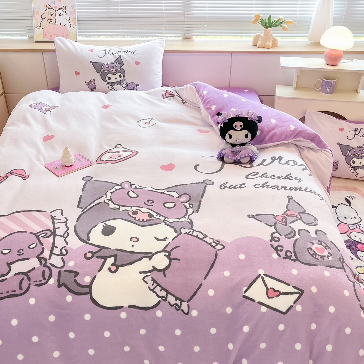 91家纺网 家纺一手货源 找家纺 博雅 2025新款三丽鸥正版授权高克重大版牛奶绒四件套 牛奶绒大版-晚安库洛米