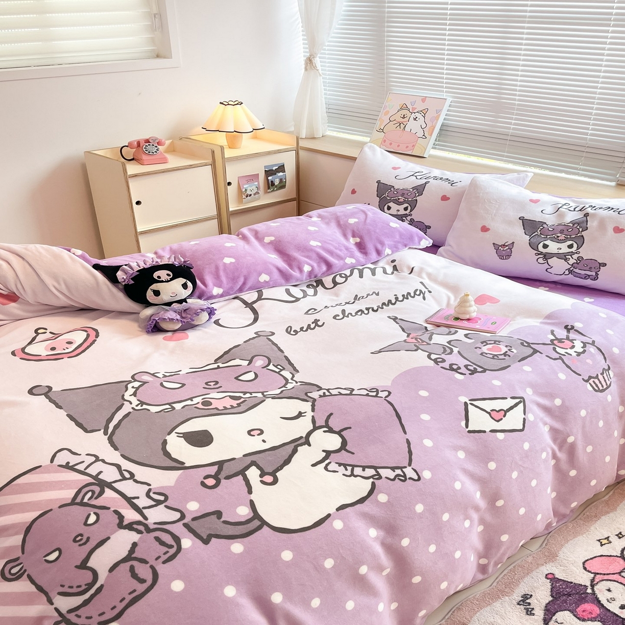 91家纺网 家纺一手货源 找家纺 博雅 2025新款三丽鸥正版授权高克重大版牛奶绒四件套 牛奶绒大版-晚安库洛米