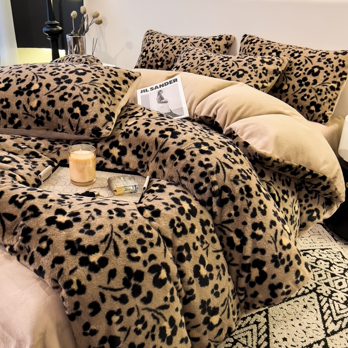 91家纺网 家纺一手货源 找家纺 倾慕家纺 2026新款高克重兔毛绒保暖四件套 花影咖