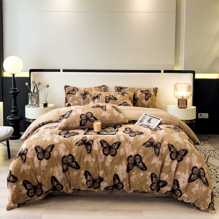 倾慕家纺 2026新款高克重兔毛绒保暖四件套 蝴蝶纷飞