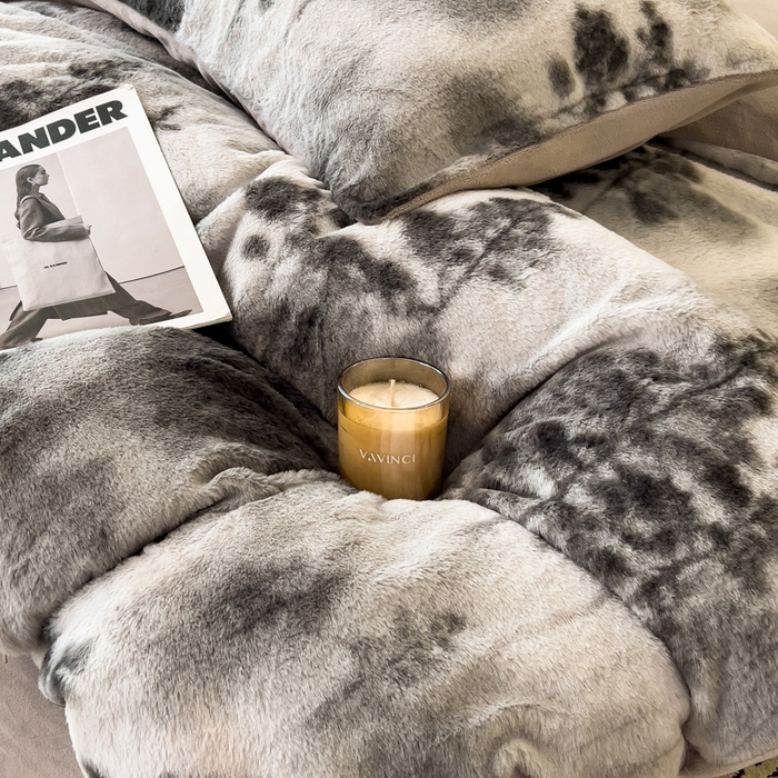 91家纺网 家纺一手货源 找家纺 倾慕家纺 2026新款高克重兔毛绒保暖四件套 疏影灰