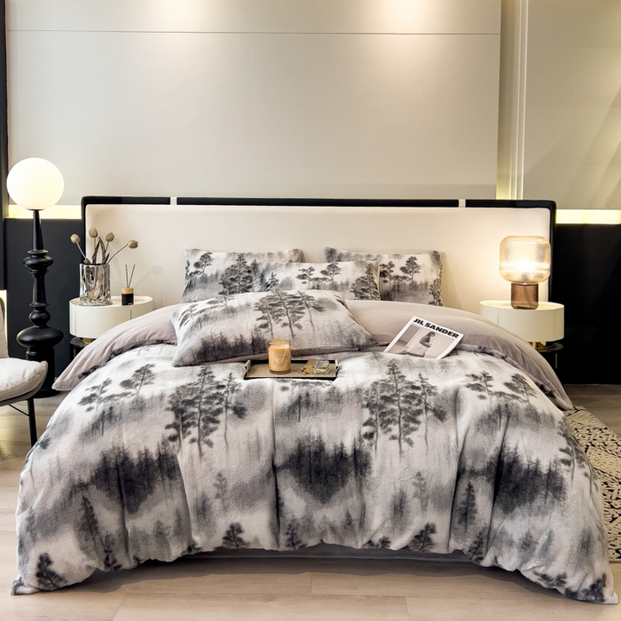 倾慕家纺 2026新款高克重兔毛绒保暖四件套 疏影灰