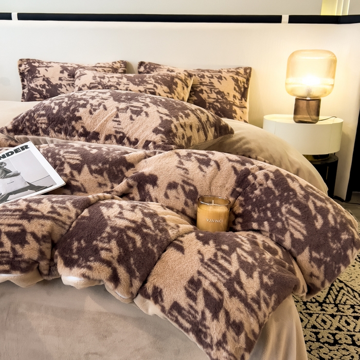 91家纺网 家纺一手货源 找家纺 倾慕家纺 2026新款高克重兔毛绒保暖四件套 千鸟咖