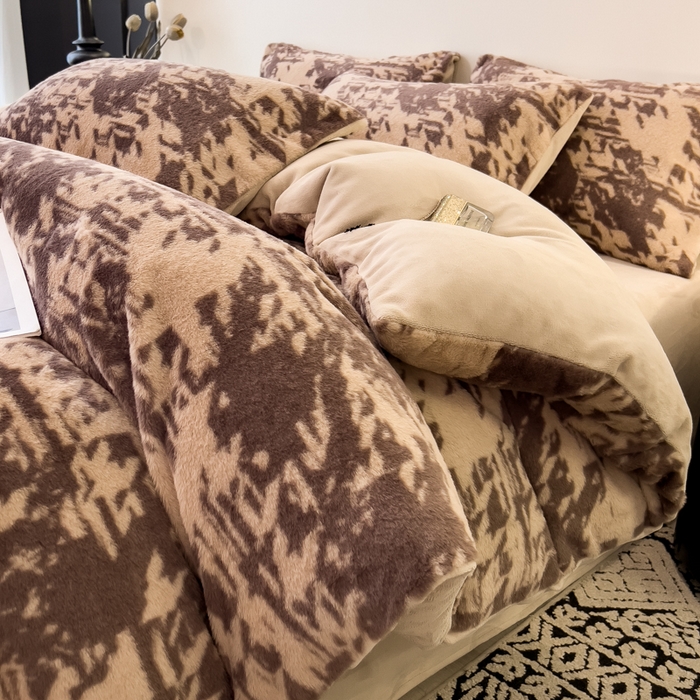 倾慕家纺 2026新款高克重兔毛绒保暖单被套 千鸟咖