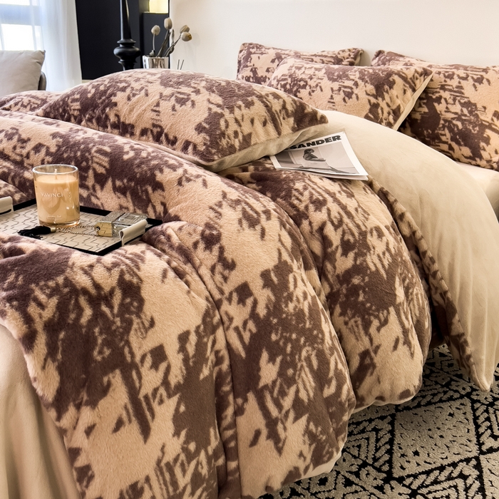 91家纺网 家纺一手货源 找家纺 倾慕家纺 2026新款高克重兔毛绒保暖单被套 千鸟咖