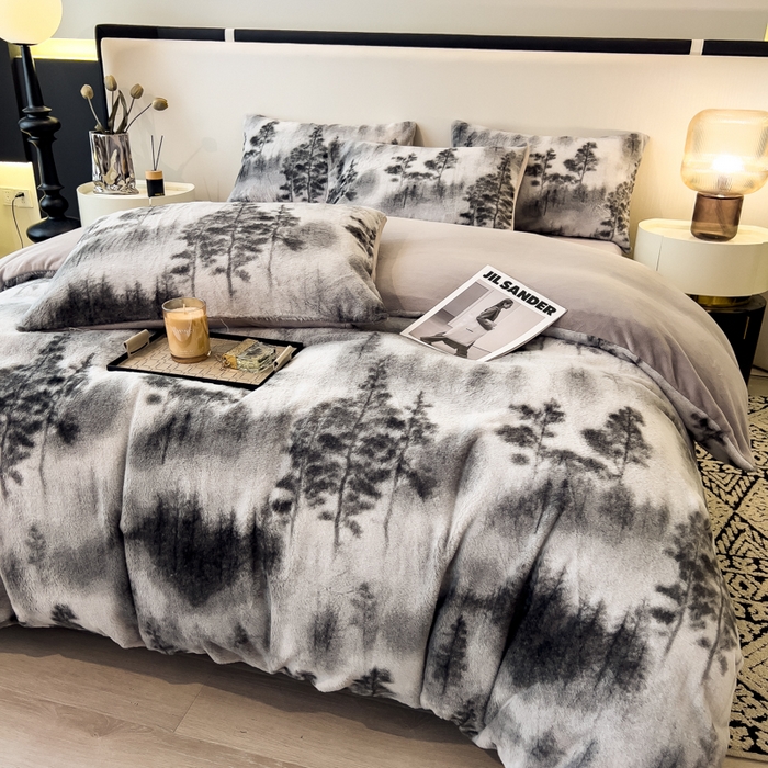 91家纺网 家纺一手货源 找家纺 倾慕家纺 2026新款高克重兔毛绒保暖单被套 疏影灰