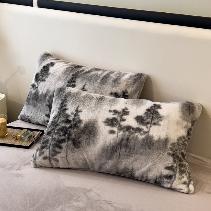 91家纺网 家纺一手货源 找家纺 倾慕家纺 2026新款高克重兔毛绒保暖单被套 疏影灰