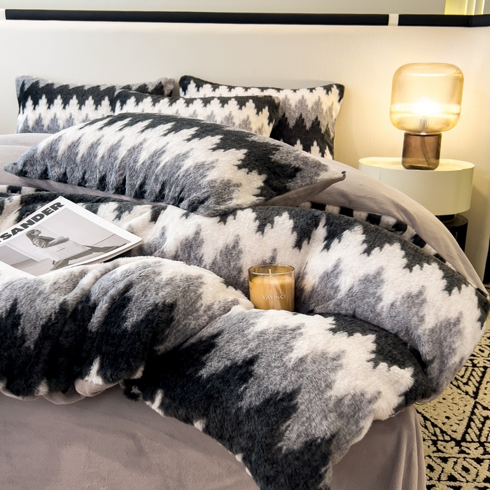 91家纺网 家纺一手货源 找家纺 倾慕家纺 2026新款高克重兔毛绒保暖单被套 泥点曲线灰