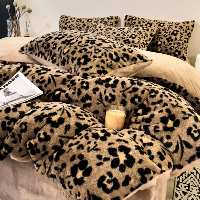 91家纺网 家纺一手货源 找家纺 倾慕家纺 2026新款高克重兔毛绒保暖四件套 花影咖