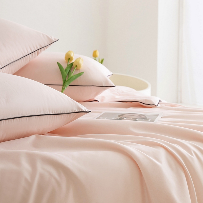91家纺网 家纺一手货源 找家纺 汣沐生活 2025新款水洗真丝夏被夏被四件套 半熟蜜桃+豆蔻粉