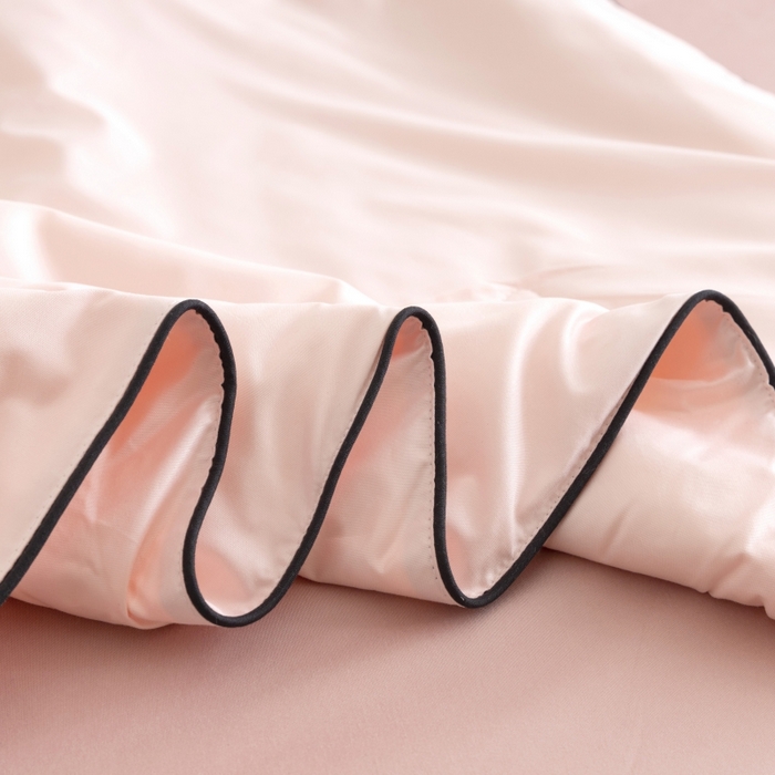 91家纺网 家纺一手货源 找家纺 汣沐生活 2025新款水洗真丝夏被夏被四件套 半熟蜜桃+豆蔻粉