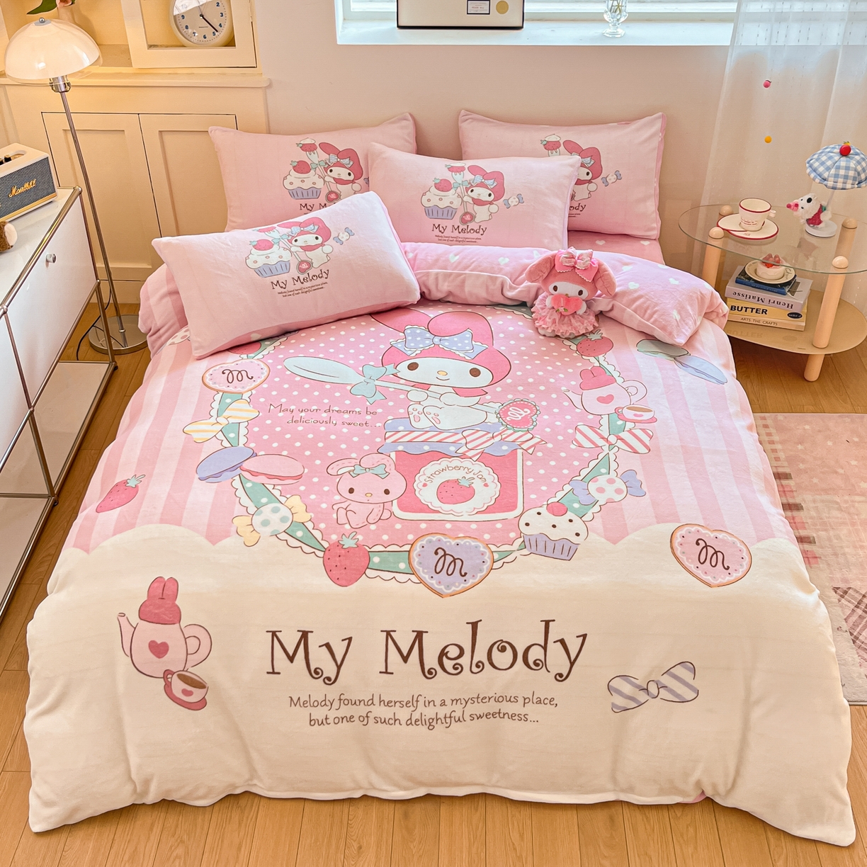 博雅 2025新款三丽鸥正版授权高克重大版牛奶绒四件套 牛奶绒大版-音乐美乐蒂