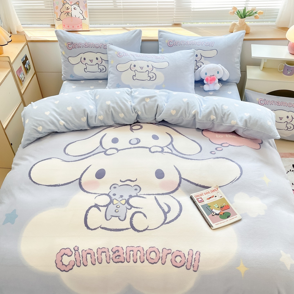 91家纺网 家纺一手货源 找家纺 博雅 2025新款三丽鸥正版授权高克重大版牛奶绒四件套 牛奶绒大版-云朵玉桂狗