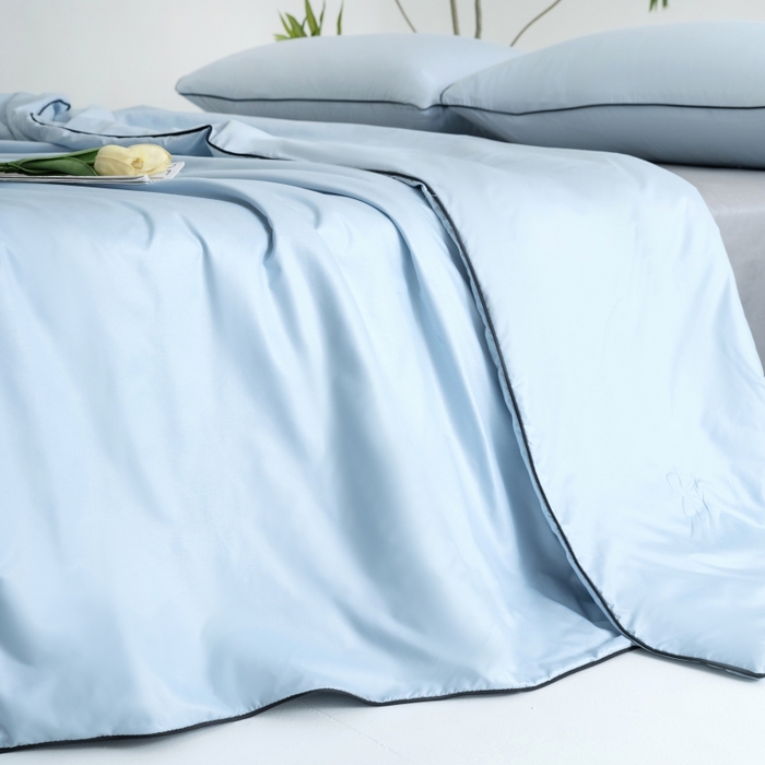 91家纺网 家纺一手货源 找家纺 汣沐生活 2025新款水洗真丝夏被夏被四件套 风铃兰+石墨灰