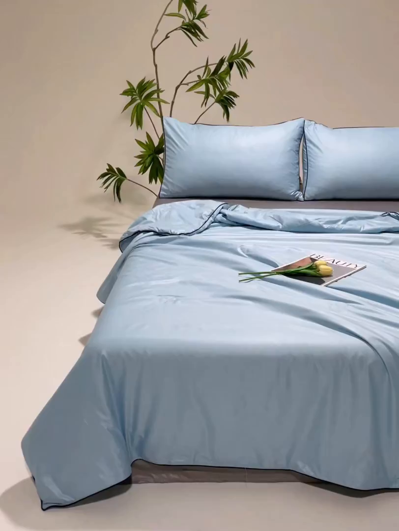 91家纺网 家纺一手货源 找家纺 汣沐生活 2025新款水洗真丝夏被夏被四件套 风铃兰+石墨灰