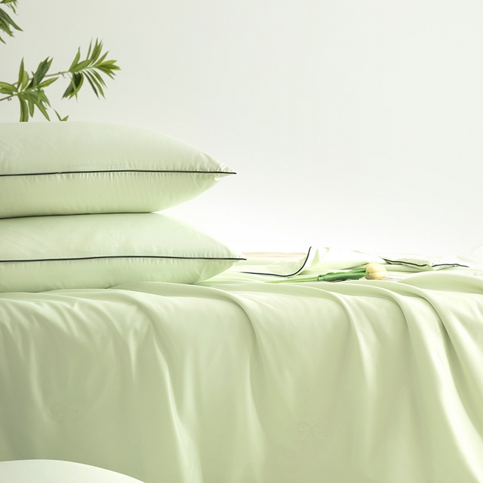 91家纺网 家纺一手货源 找家纺 汣沐生活 2025新款水洗真丝夏被夏被四件套 青草绿+肉桂茶