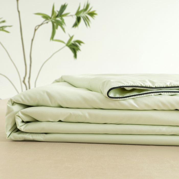 91家纺网 家纺一手货源 找家纺 汣沐生活 2025新款水洗真丝夏被夏被四件套 青草绿+肉桂茶