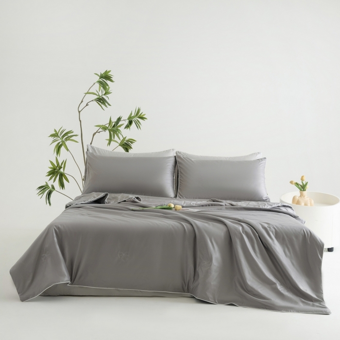 91家纺网 家纺一手货源 找家纺 汣沐生活 2025新款水洗真丝夏被夏被四件套 石墨灰+冰川灰