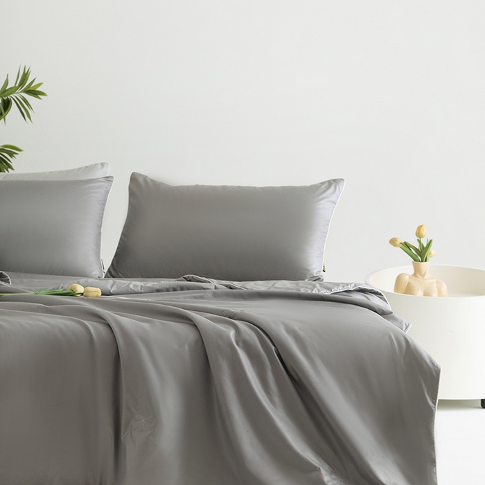 91家纺网 家纺一手货源 找家纺 汣沐生活 2025新款水洗真丝夏被夏被四件套 石墨灰+冰川灰