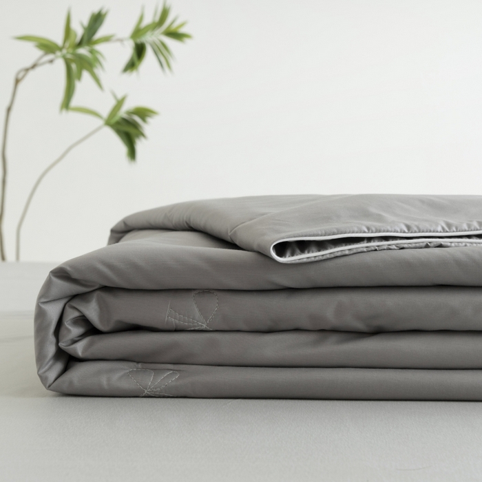 91家纺网 家纺一手货源 找家纺 汣沐生活 2025新款水洗真丝夏被夏被四件套 石墨灰+冰川灰