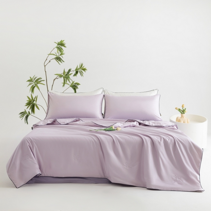91家纺网 家纺一手货源 找家纺 汣沐生活 2025新款水洗真丝夏被夏被四件套 水雾紫+黛紫