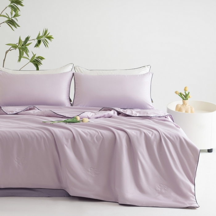 91家纺网 家纺一手货源 找家纺 汣沐生活 2025新款水洗真丝夏被夏被四件套 水雾紫+黛紫