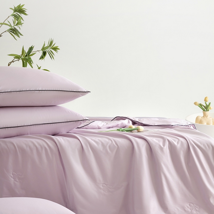 91家纺网 家纺一手货源 找家纺 汣沐生活 2025新款水洗真丝夏被夏被四件套 水雾紫+黛紫