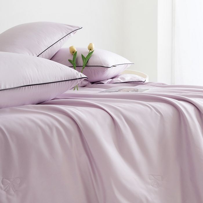91家纺网 家纺一手货源 找家纺 汣沐生活 2025新款水洗真丝夏被夏被四件套 水雾紫+黛紫