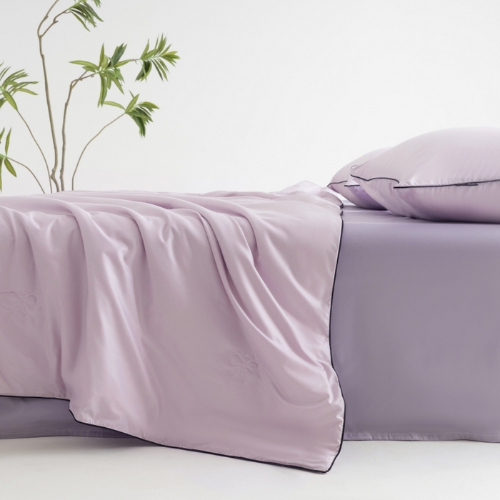 91家纺网 家纺一手货源 找家纺 汣沐生活 2025新款水洗真丝夏被夏被四件套 水雾紫+黛紫
