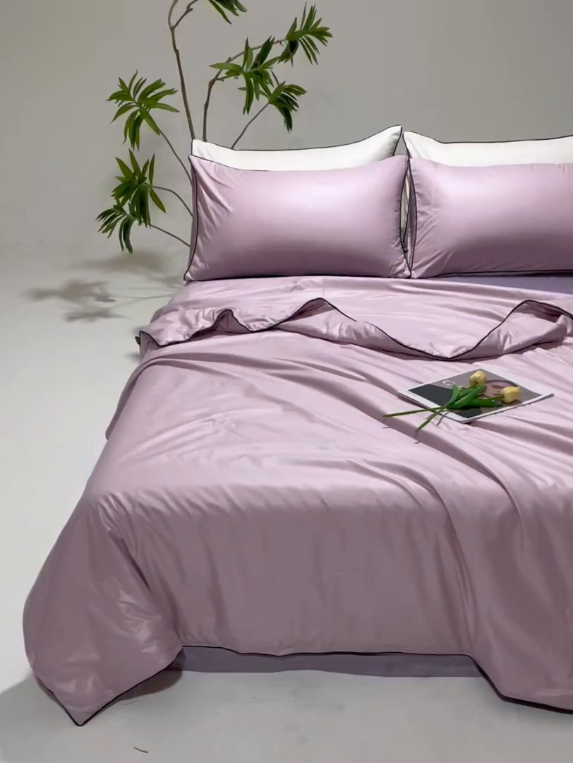 91家纺网 家纺一手货源 找家纺 汣沐生活 2025新款水洗真丝夏被夏被四件套 水雾紫+黛紫