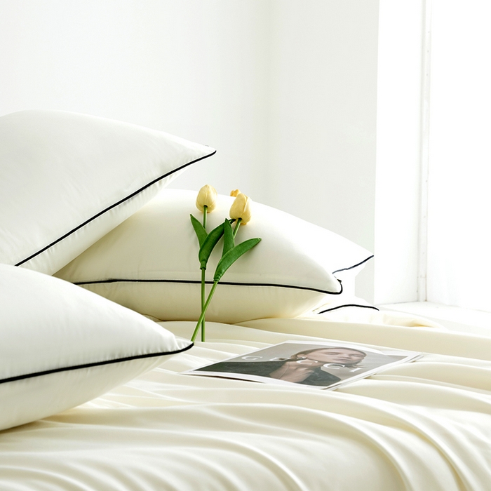 91家纺网 家纺一手货源 找家纺 汣沐生活 2025新款水洗真丝夏被夏被四件套 元气白桃+姜黄